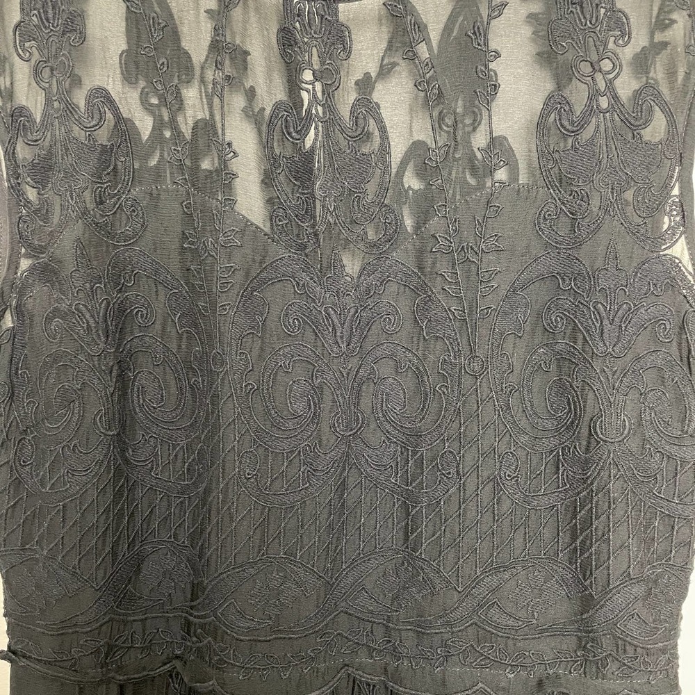 Dolce Vita Beautiful Silk Lace Sleeveless Crew Neck Embroidered Dress Black L - Picture 11 of 13